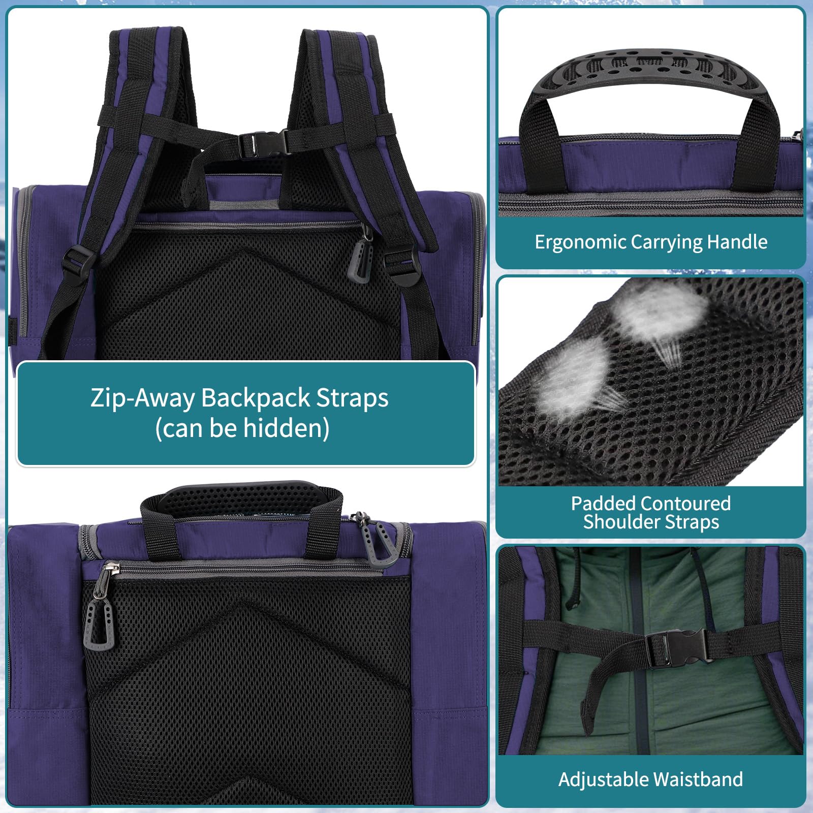 ZOUNICH Bolsa para Botas de Esquí 55L, Mochila Resistente al Agua con Compartimento para Casco