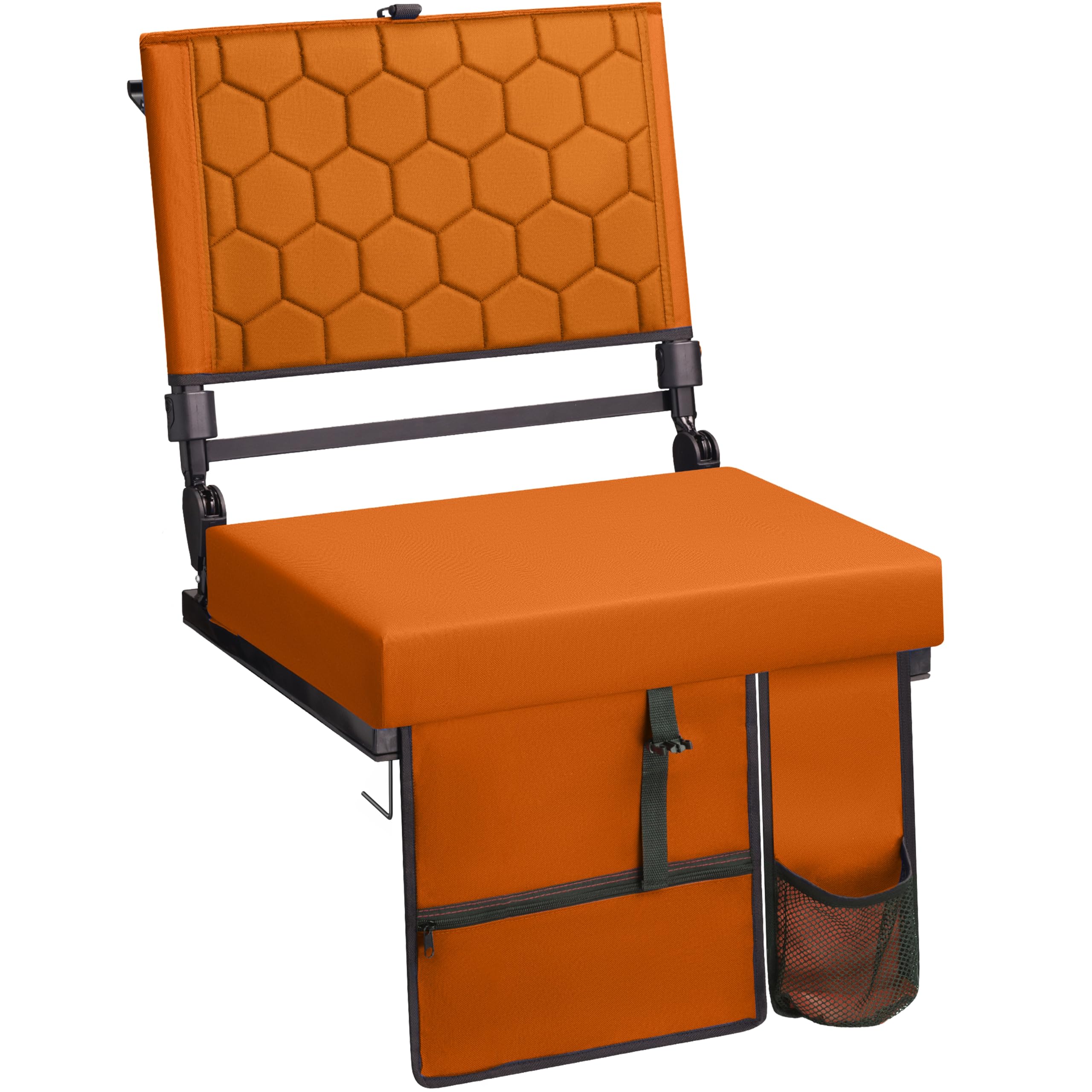 Extra Wide Folding Reclining Stadium Seat with Back Suppot for Bleachers, Bleacher Hooks, Thick Cushion, Cup Holder, Storage Pockets – Portable Chair for Kayak, Canoe, Paddle Board, Concerts, & Sports