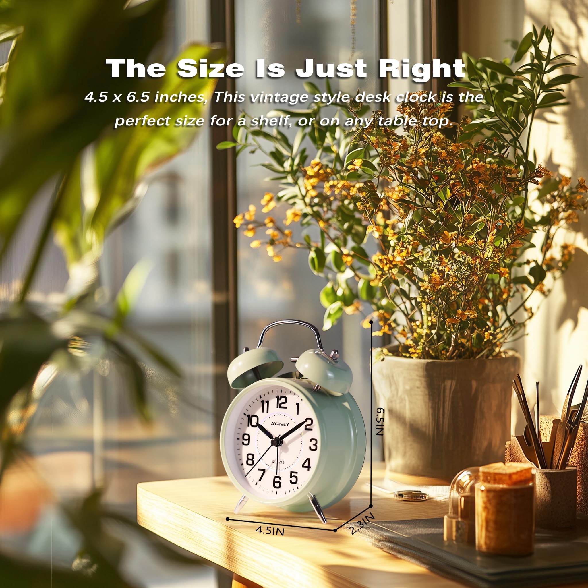 AYRELY® Super Loud Alarm Clock for Heavy Sleepers Retro Twin Bell Design, 4-Inch Silent Non-Ticking Quartz with Backlight - Image 3