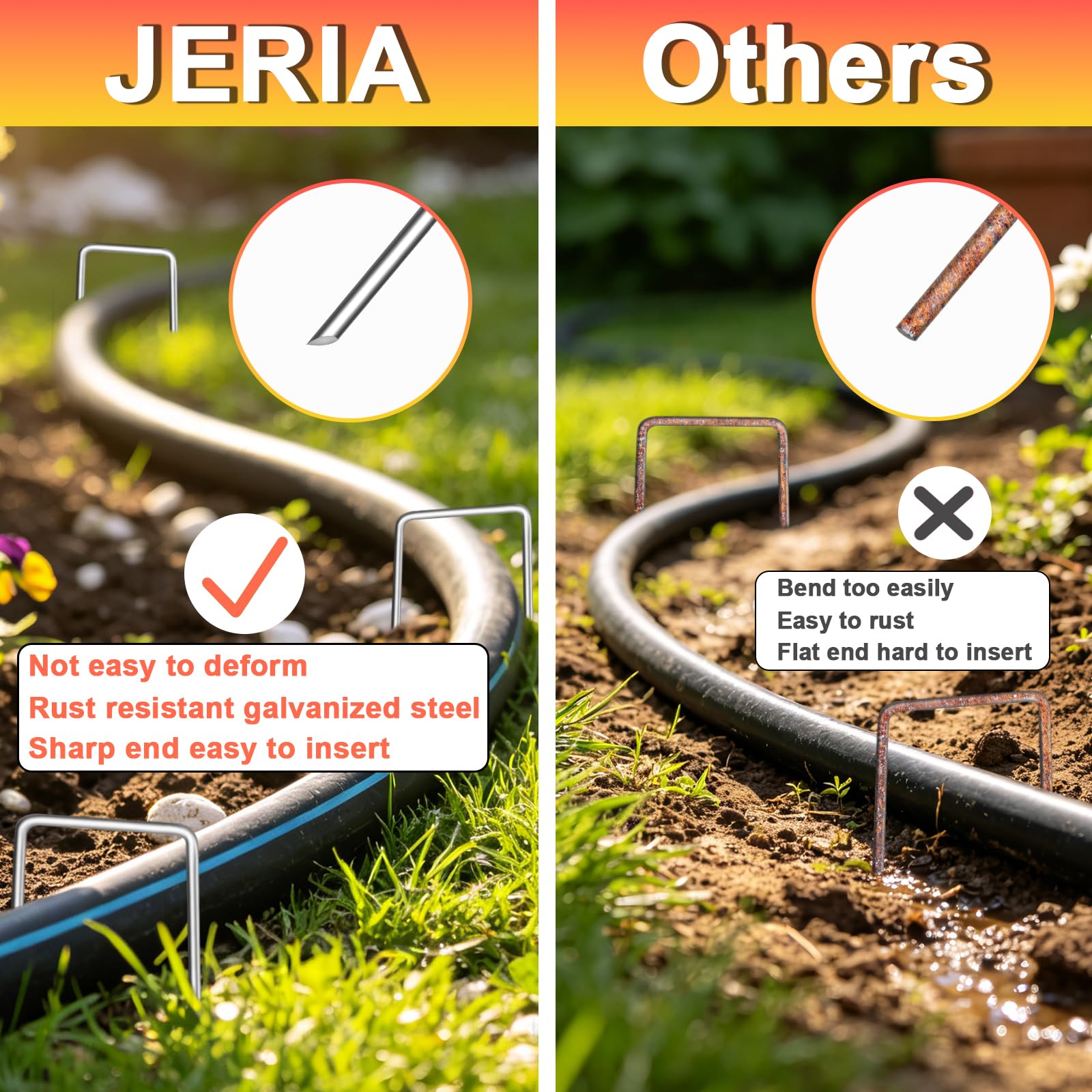 JERIA Lot de 600 piquets de jardin galvanisés en forme de U de 10,2 cm