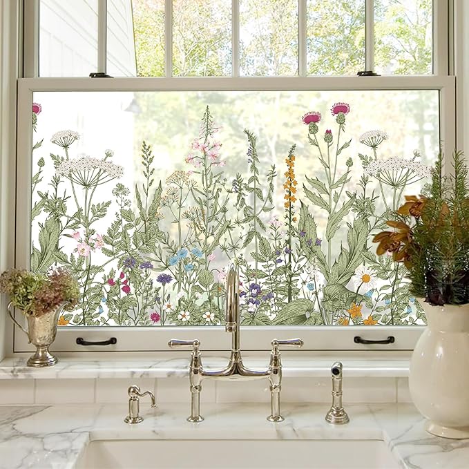 Película de privacidad para ventanas, floral colorida, removible, 17.5 x 78.7 in miniatura 3