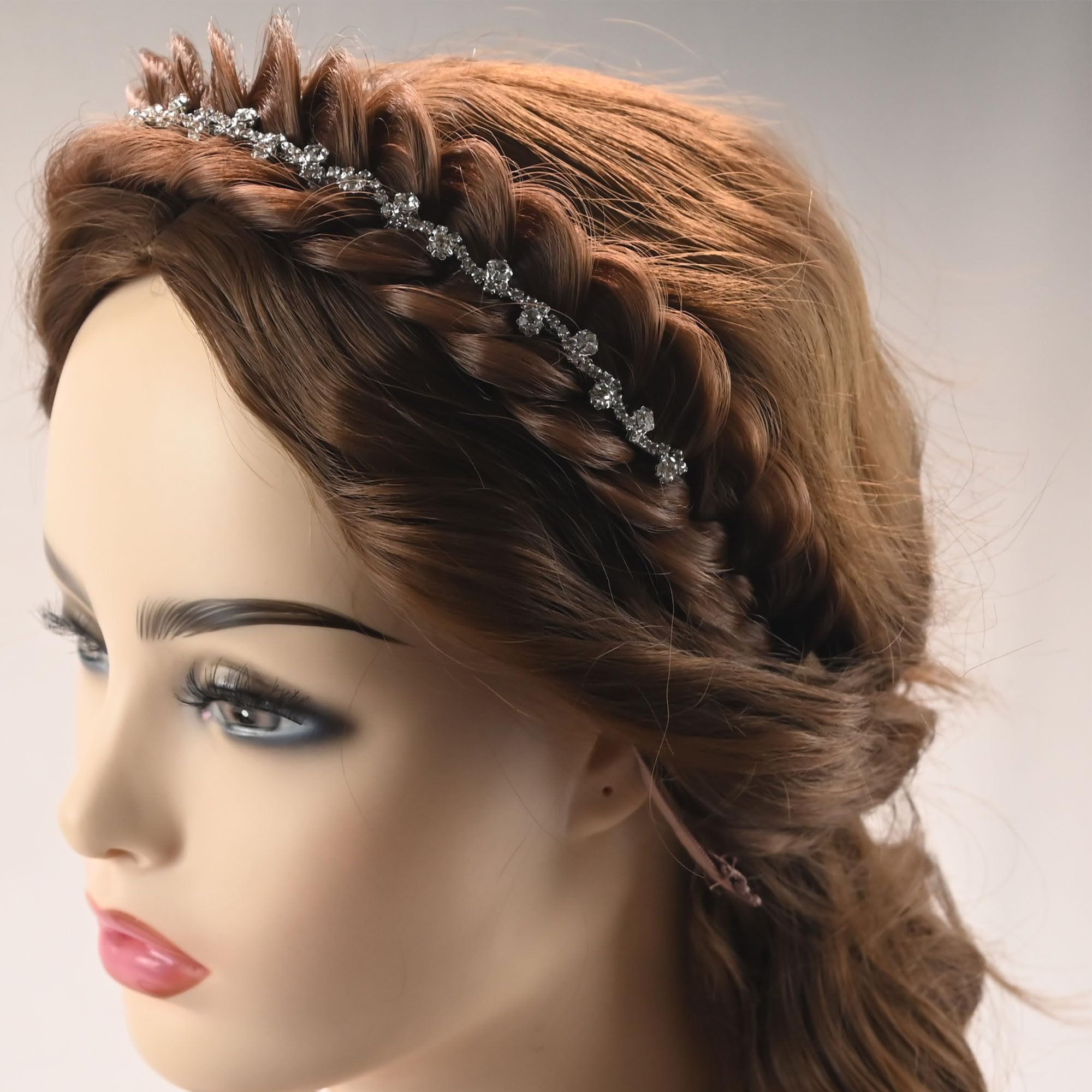 Hair Accessory Synthetic Braided Headband Crystal Deco Wide Fishtail Wide Messy Braided Headband with Teeth Synthetic Hair  main image 4