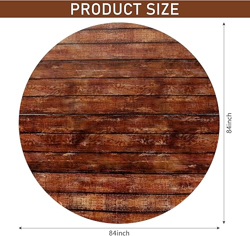 Miniatura 2 de Oudain 12 manteles redondos de grano de madera de 84 pulgadas, mantel de plástico rústico, impermeable, marrón occidental, desechable, vintage, para