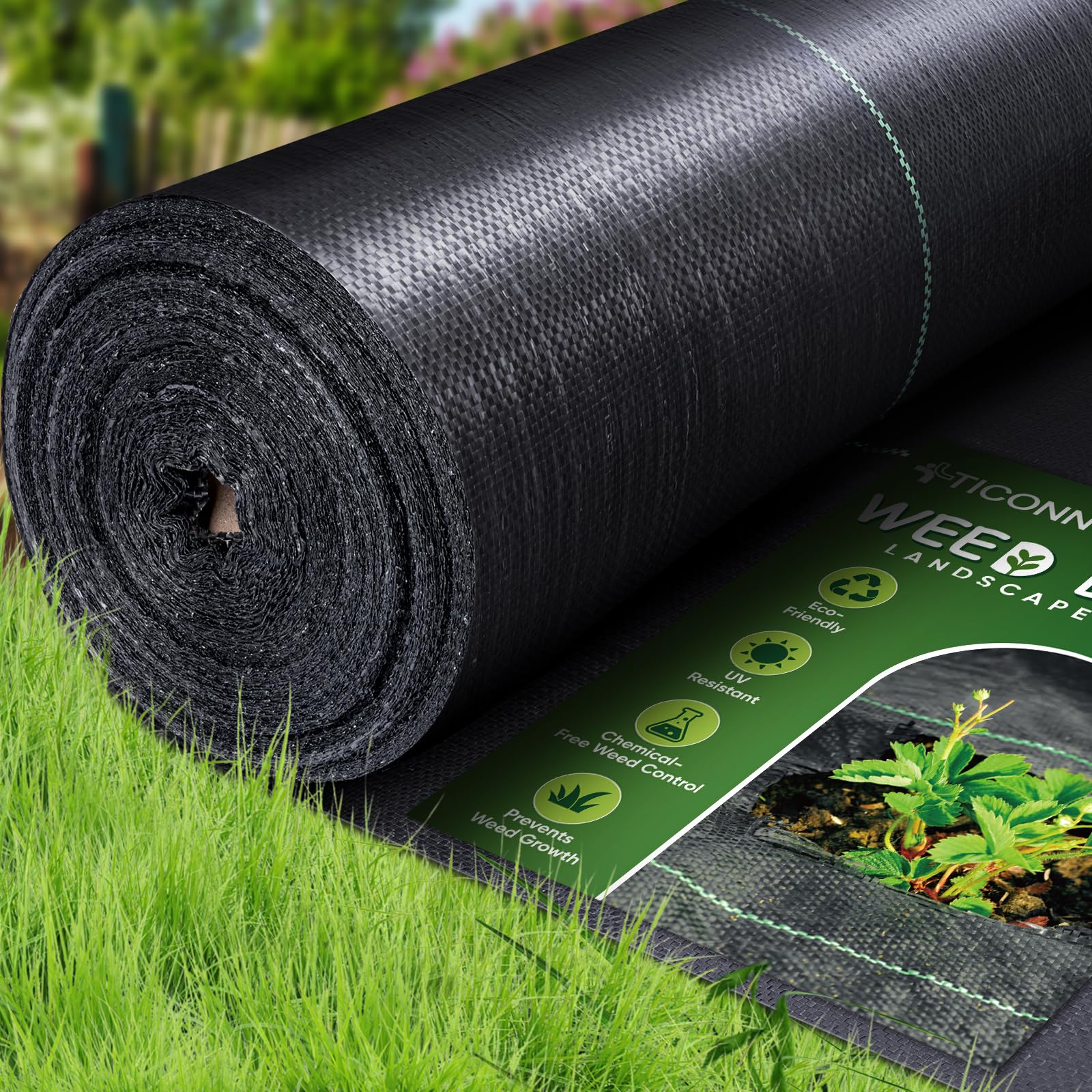 TICONN 3FTx300FT Weed Barrier Fabric Heavy Duty, 3.2Oz Landscape Fabric for Garden, Yard, Driveway, and Vegetable Cultivation (1PK)