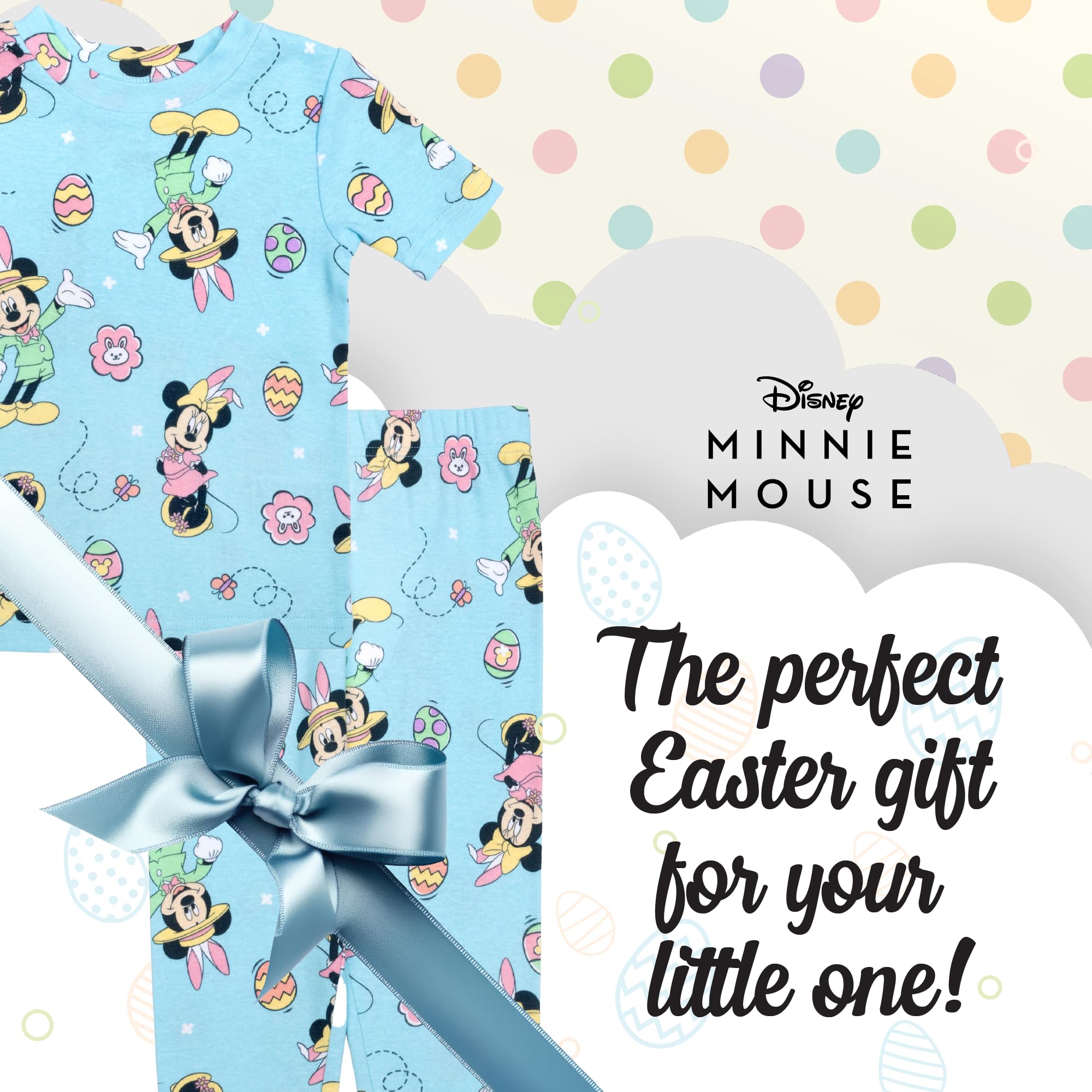 Disney Conjunto de pijama unisex infantil Mickey Minnie Mouse, ajuste ceñido, algodón, divertido, Pascua, 2T, Divertida fiesta de Pascua, 2 años