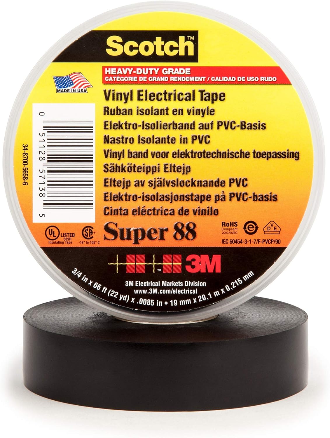 Scotch Professional Grade Vinyl Electrical Tape Super 88, 3/4 in x 66