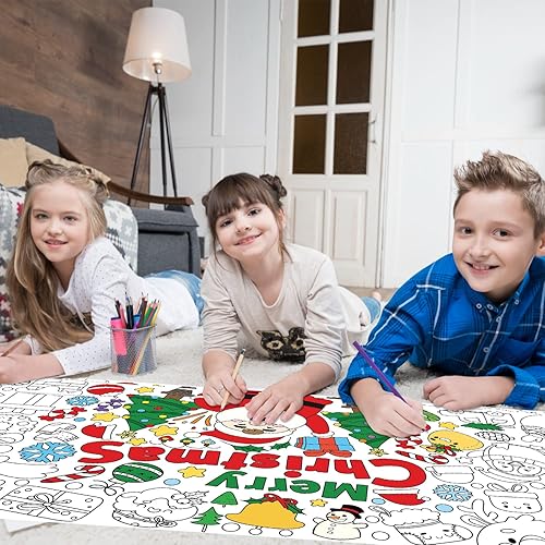 Miniatura 4 de Póster gigante de Navidad para colorear con Papá Noel, nieve, muñeco de nieve, alce, niños, bricolaje, garabatos en blanco, 55.1 x 23.6 pulgadas,