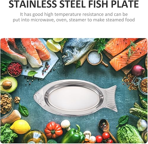 Miniatura 5 de Luxshiny Cesta de pescado para asar plato en forma de pescado, bandeja de pescado a la parrilla, cuenco de pescado al vapor, platos de cocina de