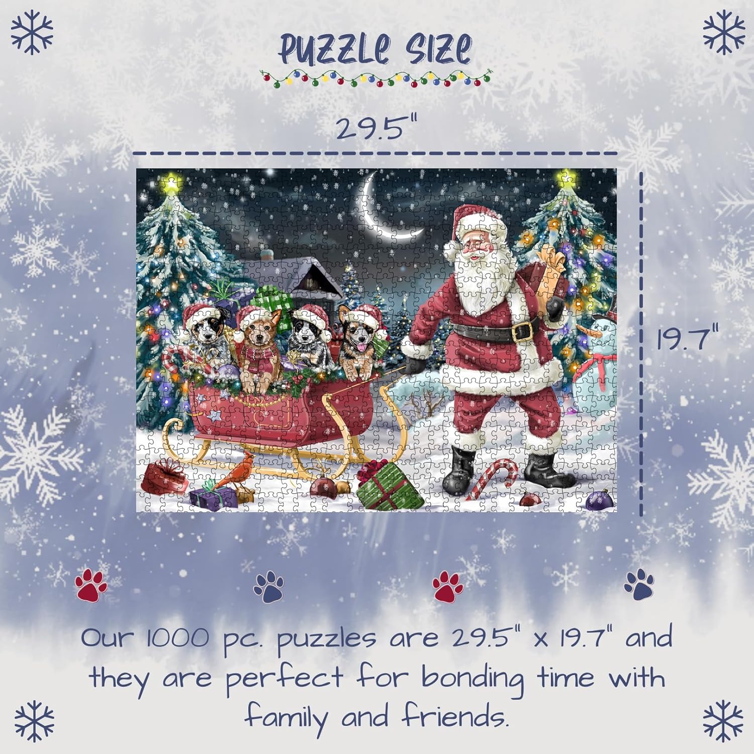 Christmas Santa Sled Australian Cattle Dog Jigsaw Puzzle for Adults - Animal Printed Interlocking Puzzle Game Artwork - Gift for Dog Lover's - 1000 Pcs 20"x30"
