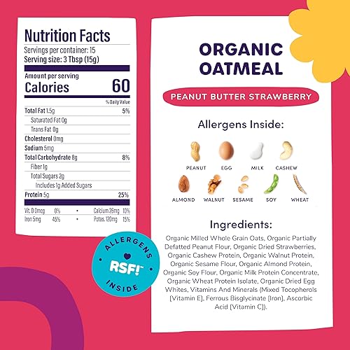 Miniatura 2 de Ready, Set, Food! Cereal orgánico de avena para bebé, mantequilla de maní Daniel Tiger y fresa, alimento orgánico para bebés con 9 alérgenos