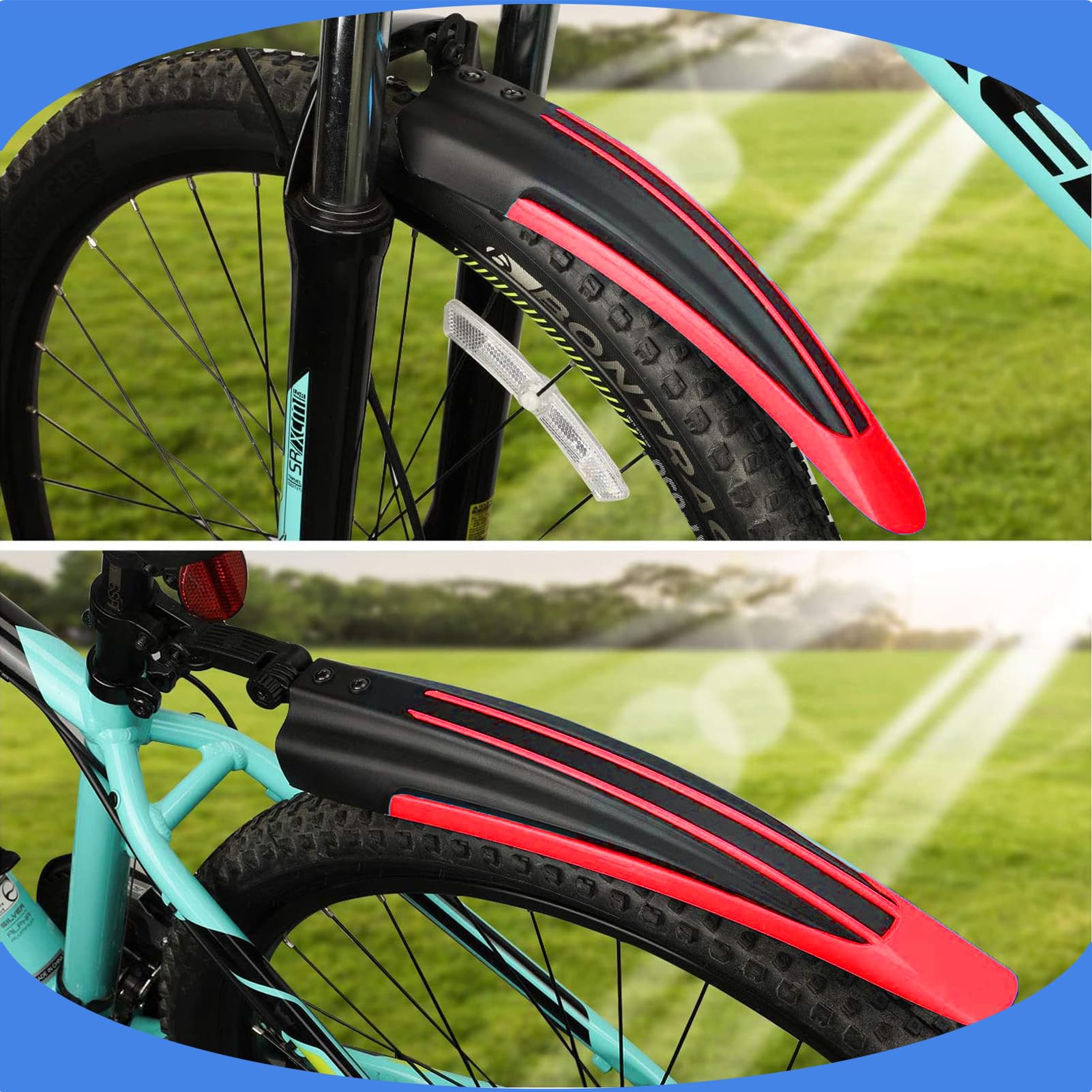 Błotniki Rowerowe Górskie Regulowany Uniwersalny Zestaw Błotników Rowerowych Przedni Tylny Klapki Podłogowe na Błoto Rowerowe dla MTB Citybike 20-27 Cali Koła