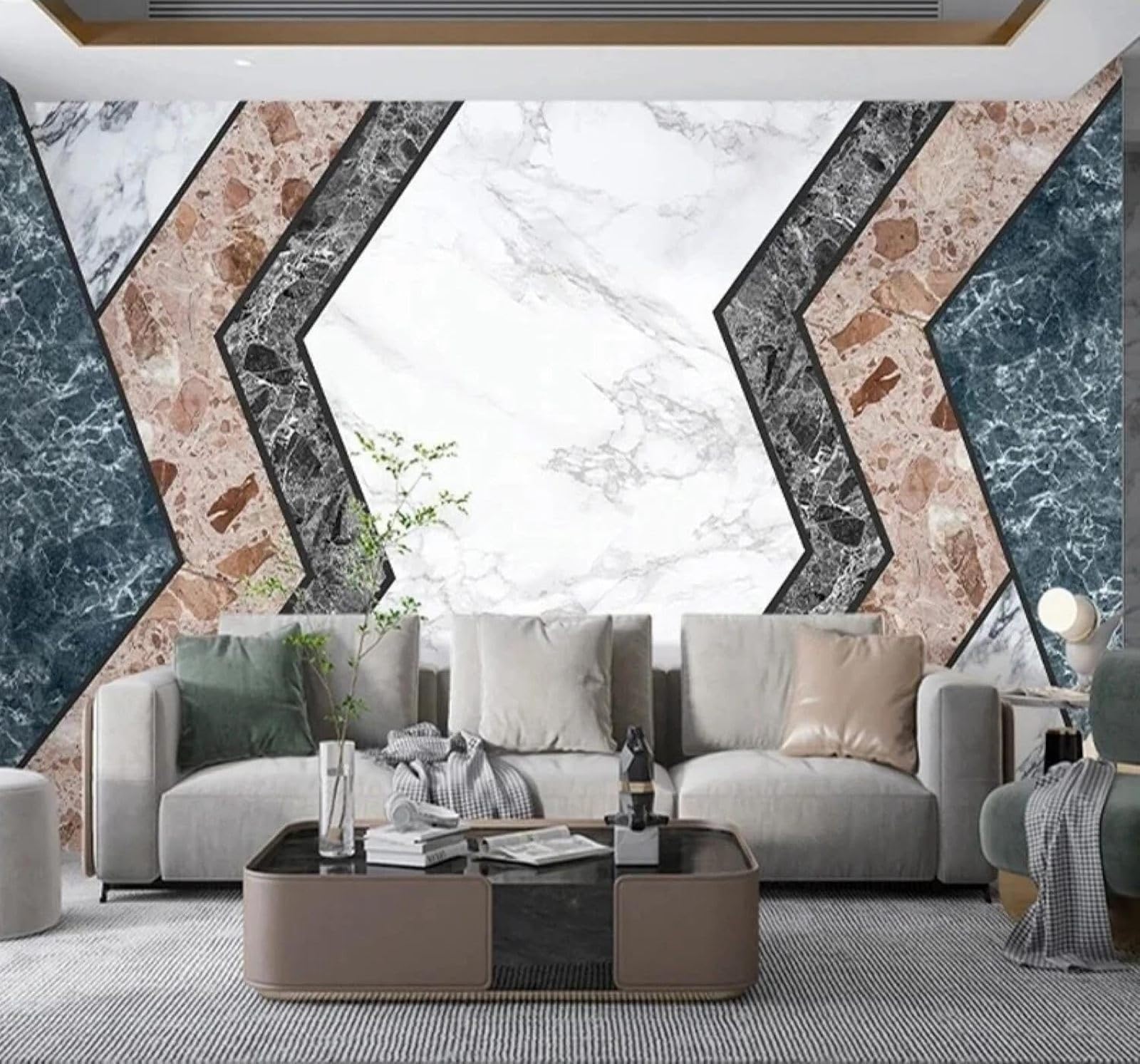 Tzxztt 430Cm×300Cm(B×H) Abstract Colourful Geometric Patterns Marble Effect Modern 3D Wallpaper Premium Textured Silk Neutral Tones Material Ideal For Living Room Bedroom-430Cm×300Cm