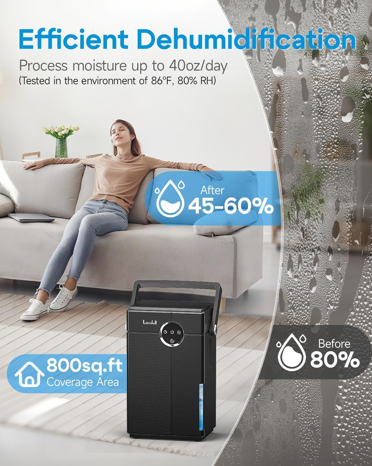 Small Dehumidifier with Drain Hose, Portable Dehumidifier for Bathroom, 118oz Dehumidifiers for Home 800 sq ft with 7 Colorful Light, Quiet Dehumidifiers for Bedroom RV Closet Basement