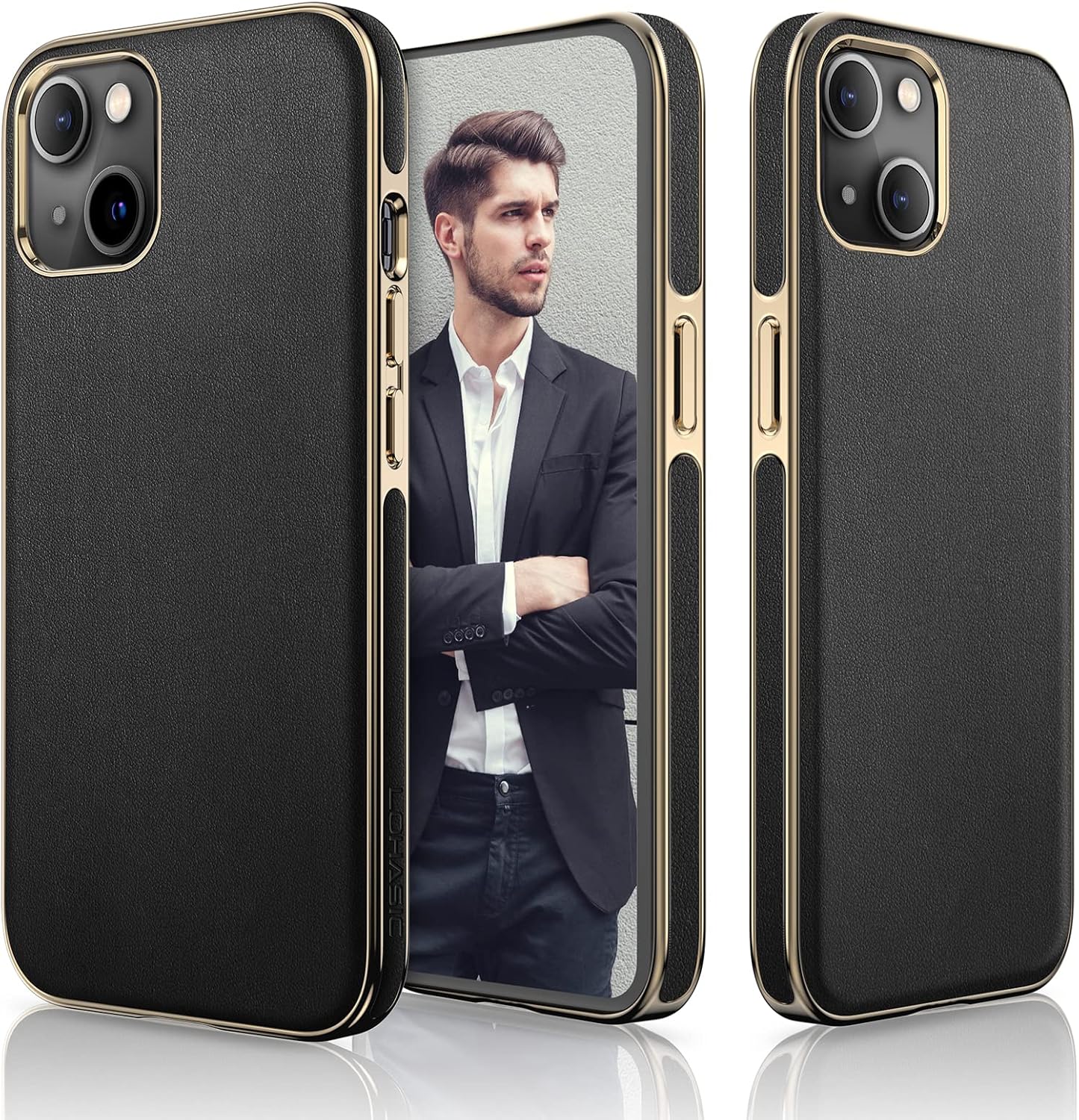 LOHASIC Designed for iPhone 13 Leather Case, Luxury Business Premium Classic Cover Soft Anti-Scratch Shockproof Protective Phone Cases Compatible with iPhone 13 6.1" 2021 5G - Black Gold