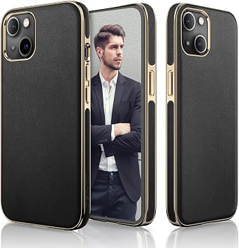 LOHASIC Designed for iPhone 13 Leather Case, Luxury Business, Black Gold | Classic Elegant Cover, Slim Fit, Shockproof Protective, Phone Cases Designed for Men, Scratch-Resistant