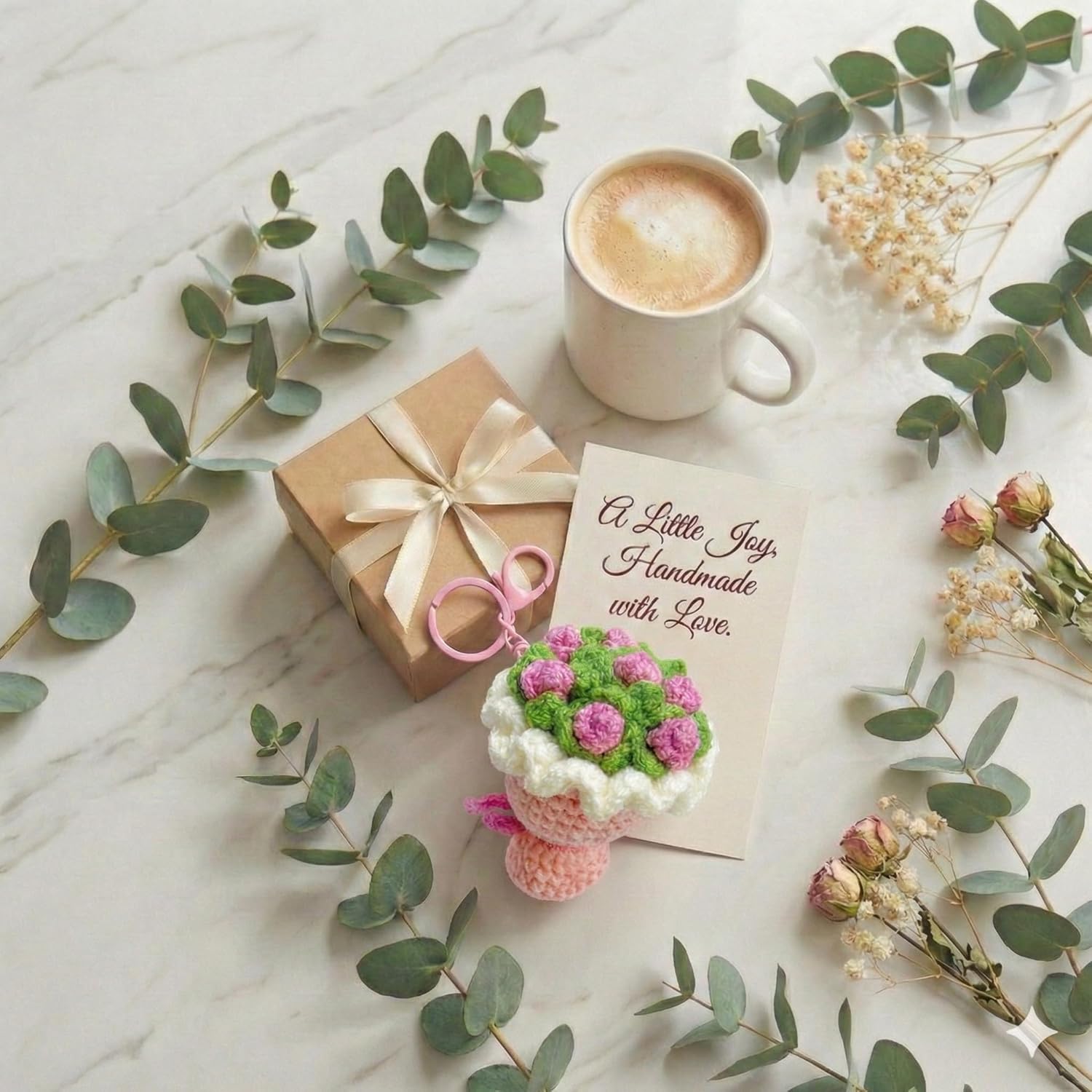 Handmade Crochet Rose Bouquet Keychain, Cute Red Knitted Flower Keyring, Yarn Bag Charm, Unique Gift for Women - Image 2