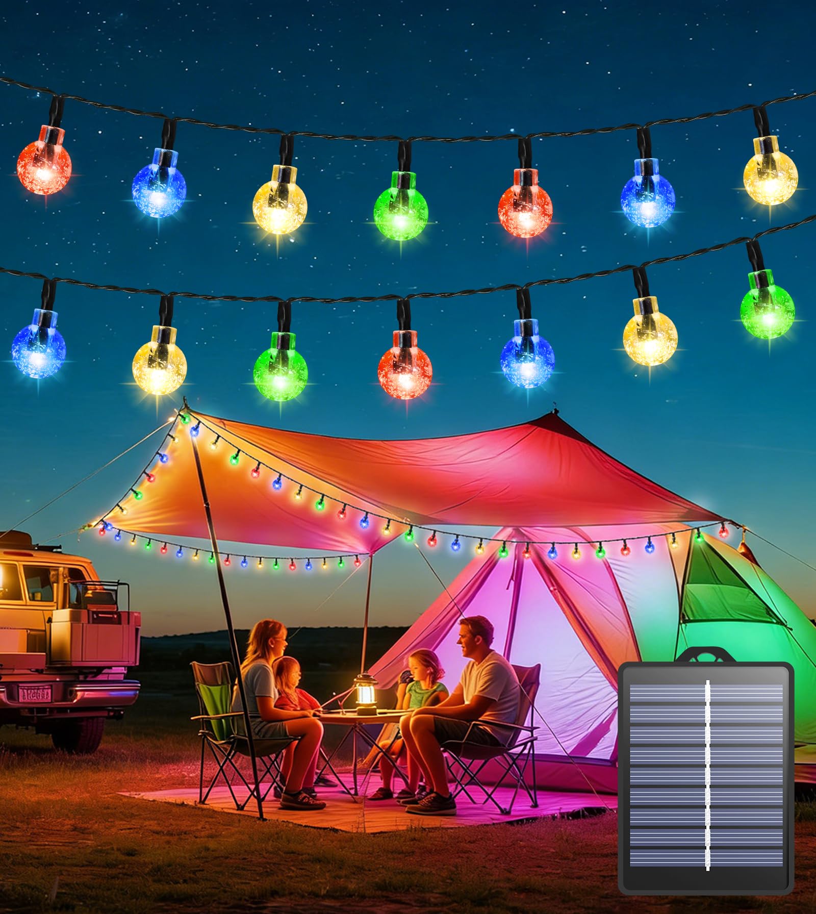 Solar Garden Lights Outdoor Waterproof, 10M 60LED Solar String Lights, Crystal Ball Solar Fairy Lights with 8 Modes, Timer&Memory, Decorative Lighting for Home,Yard,Party,Festival (Multi-Color)