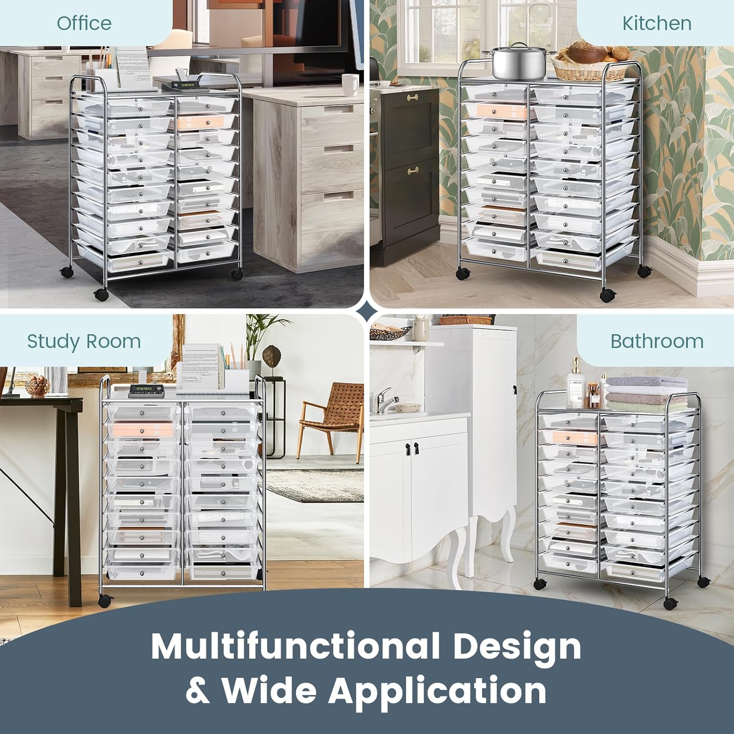 RELAX4LIFE 20 Drawer Rolling Storage Cart, Mobile Rolling Cart w/Drawers for School Classroom Teacher Office Home Salon, Paper File Art Supply Craft Organizer, Utility Cart on Wheels (Clear) - Image 7