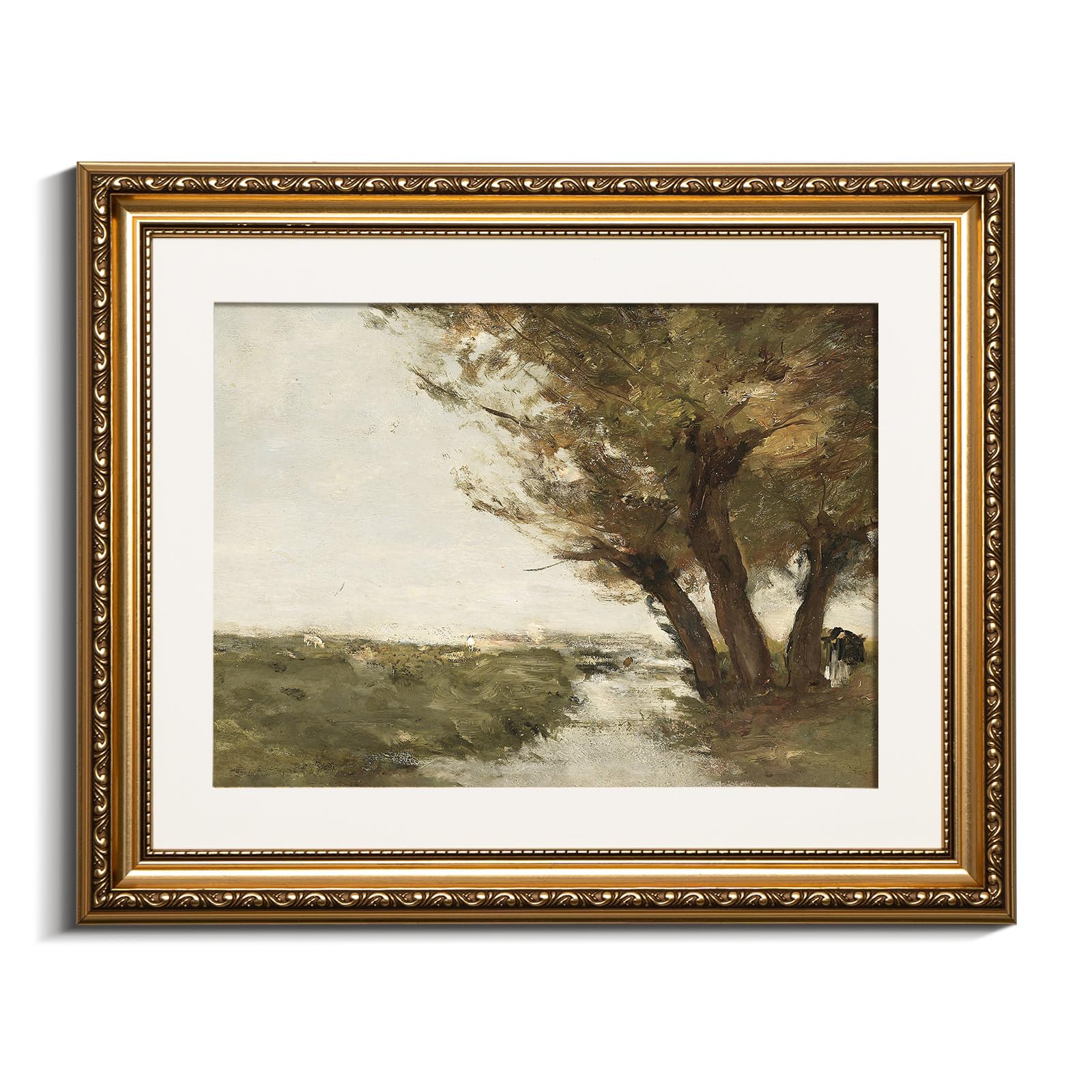 VIYYIEA Gold Framed Wall Art Canvas Print Home Decor Vintage Countryside Road Wall Pictures Aesthetic Room Decor Landscape Oil Painting Prints Wall