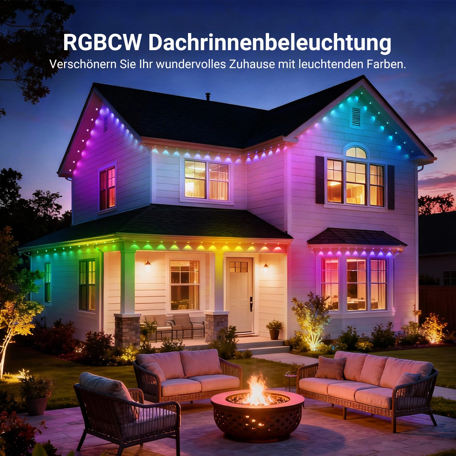 NEEWER 96ft Permanente Außenstrahler für Hausdekoration, Smart AI RGB IC CW Außen Dachüberstand Lichterkette, 60 LED Leuchten, App Steuerung 50+ Szenen IP65 wasserdicht, kompatibel mit Alexa, NR02