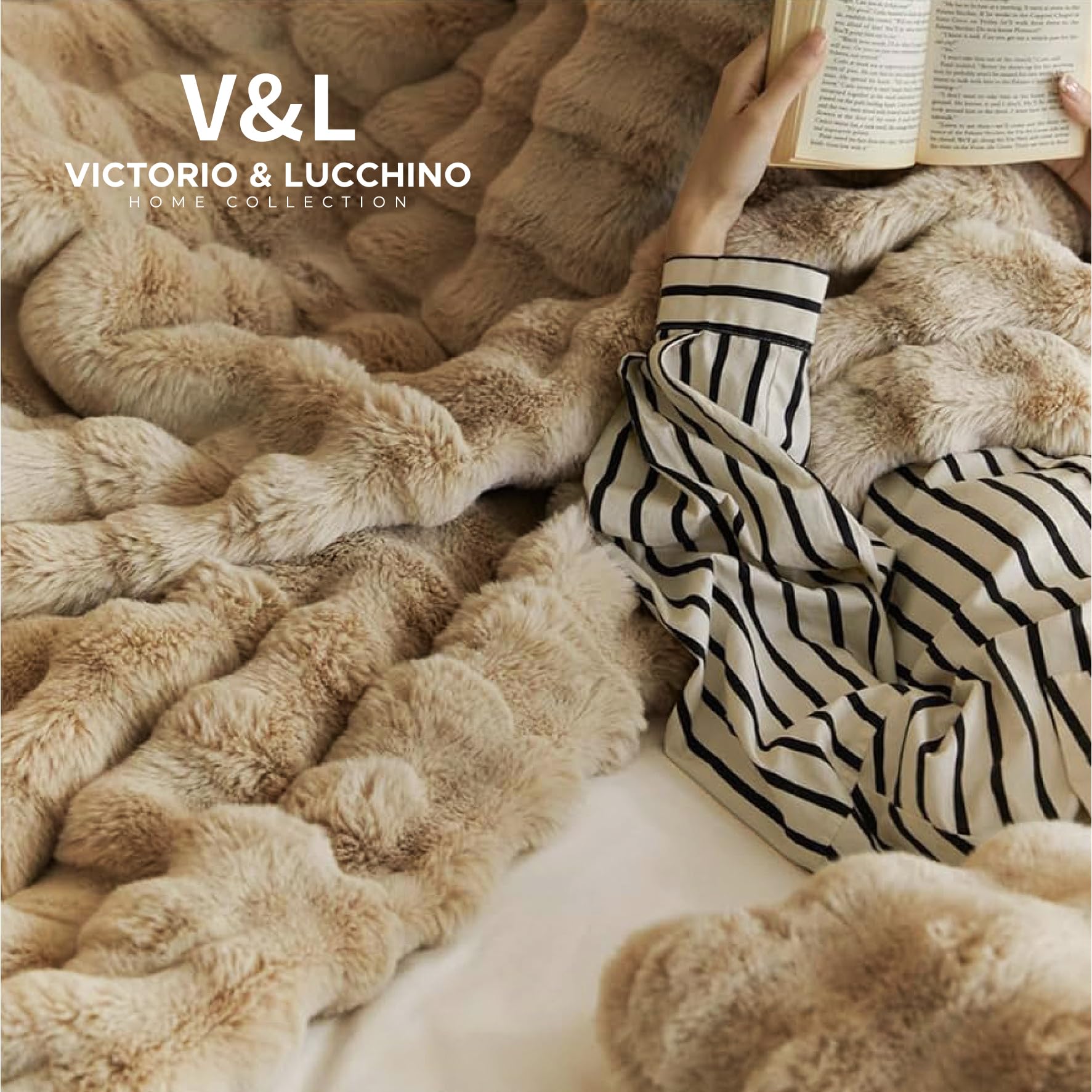 Victorio & Lucchino V&L Manta Imitación Piel De Conejo con Burbujas Jaspeadas. Super Suave, Cálida y Gruesa con Reverso De Sedalina (VL-80527) (Capuccino, 160x220cm)