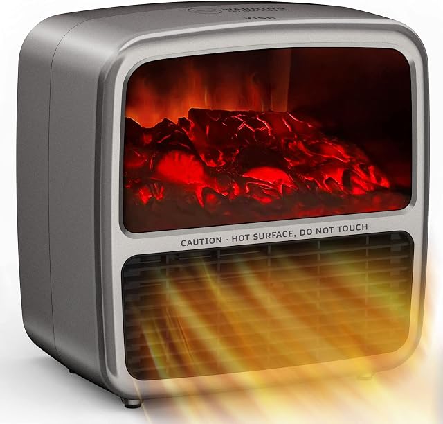 Fireplace Ceramic Portable Fan Heater: YISH 1500W Electric Space Heaters, Energy Efficient, Fast Heating | Overheating & Tilt Protection | Mini PTC Fan Heater for Home Office Desk Personal Heating