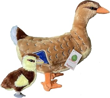 Adore 13" Mallory the Mallard Duck with Duckling Stuffed Animal Plush Toy