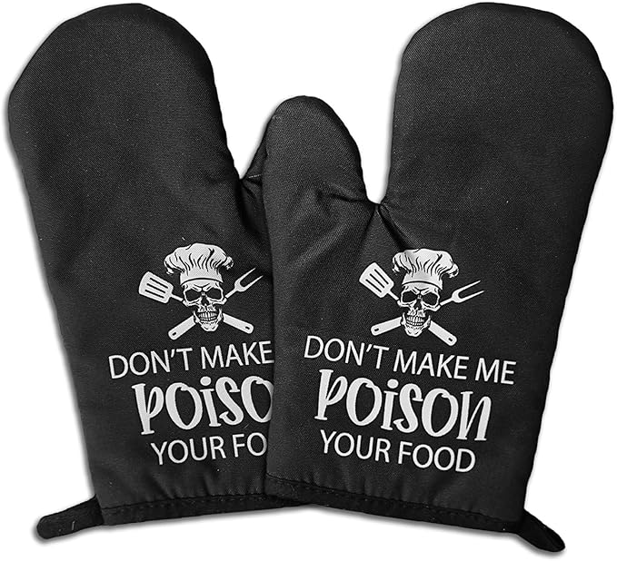 2 Pcs Funny Skull Oven Mitts Don't Make Me Poison Your Food Heat Resistant Mitts Adult Humor Silicone Non-Slip Kitchen Mitts Novelty Birthday Gifts for Women Men Friend Baker Cooking Chef