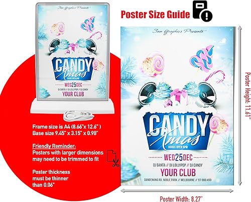 Miniatura 2 de Fohfurniture Marco de póster con retroiluminación LED de doble cara A4 de 11.69 x 8.27 pulgadas, marco de fotos con batería recargable, caja de luz