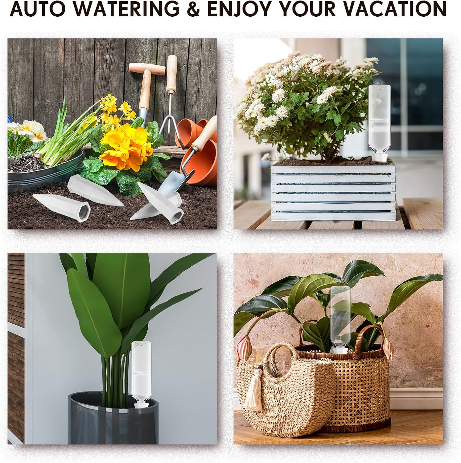 16 Pcs White Terracotta Watering Spikes with 25 oz Plastic Bottles Set, Plant Watering Devices Vacation Plant Waterer Self Watering Planter Devices Slow Release Planter for Indoor Outdoor