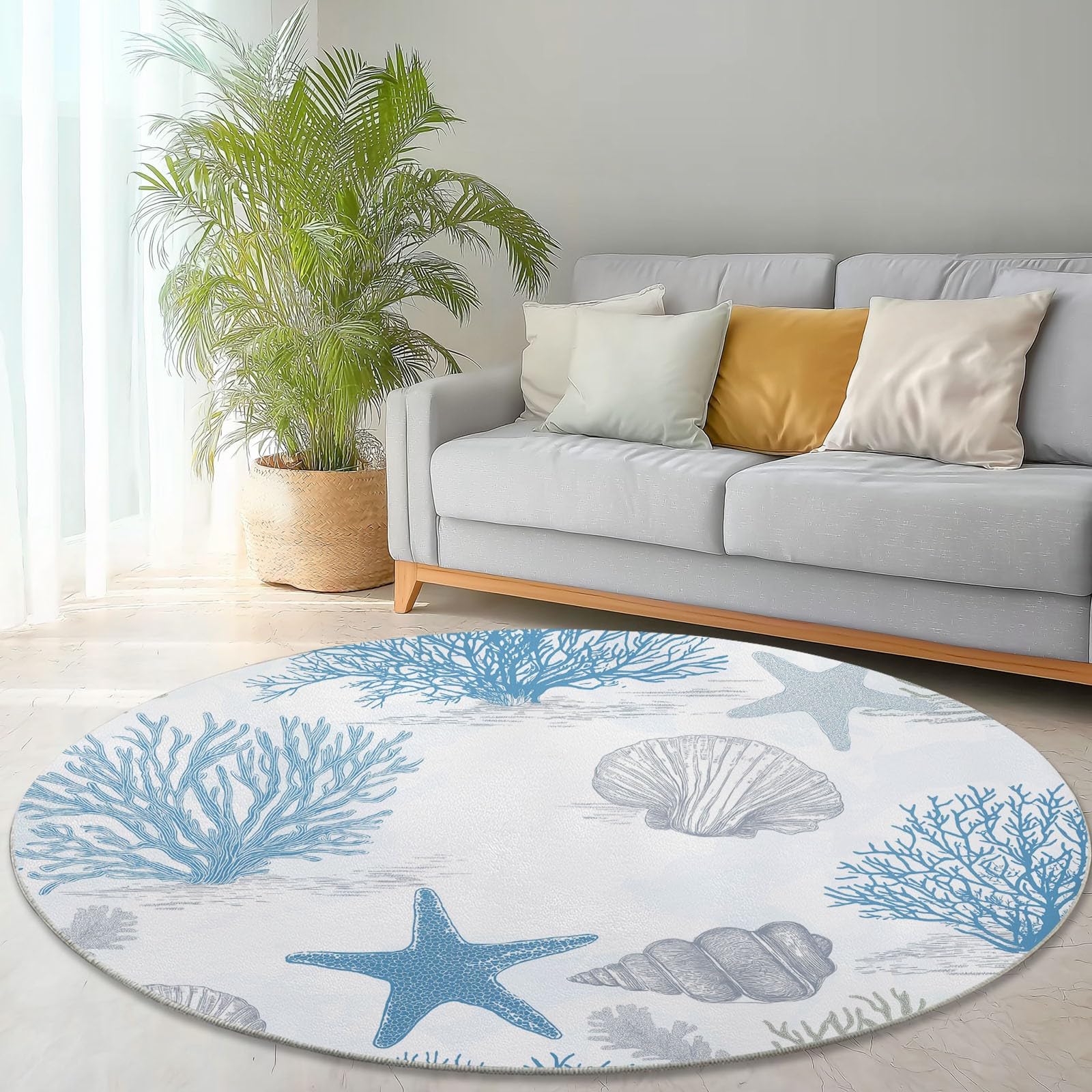 Tappeto Rotondo da 150 cm, con Motivo Astratto a Corallo Dipinto a Mano, Lavabile in Lavatrice, Morbido e Antiscivolo, Ideale per Camera da Letto, Soggiorno, Cucina e Arredamento c