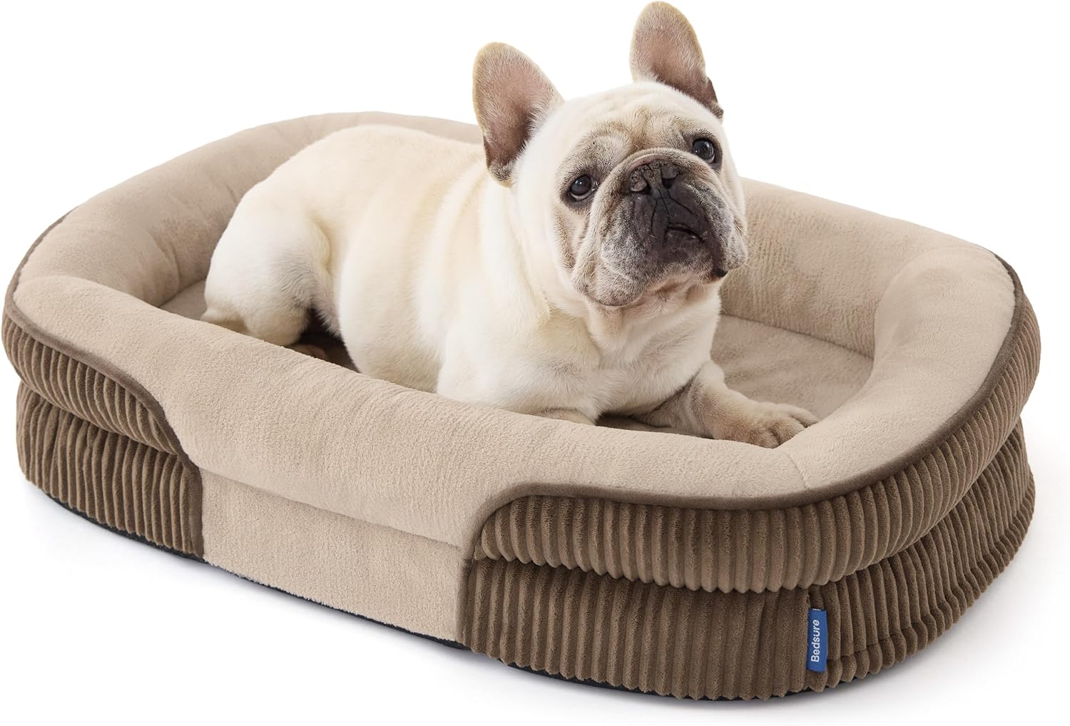 Bedsure Orthopedic Dog Bed Medium Size Dog - 360° Oval Bolster Medium Dogs Beds for Senior Dogs with Waterproof Washable Cover, Comfort Pet Sofa Couch with Ultra-Soft Fleece, Brown, 30"