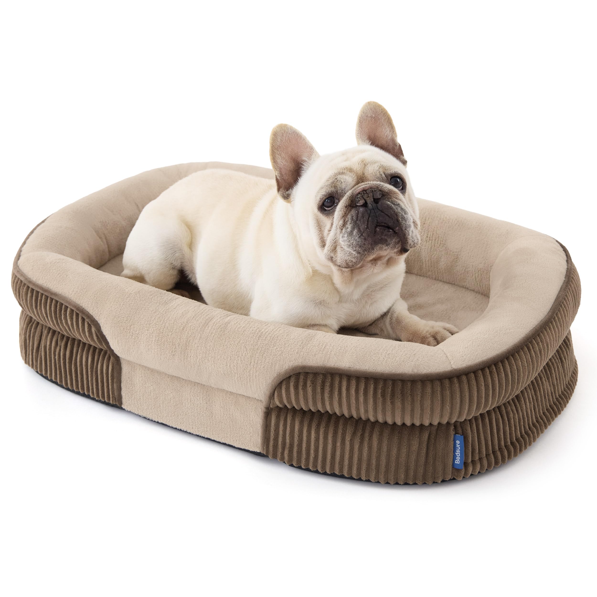 Bedsure Orthopedic Dog Beds Medium - 360° Oval Bolster Medium Pet Bed Sofa for Senior Dogs with Waterproof Washable Cover, Ultra-Soft Fleece Supportive Couch, Brown, 76x51x16.5cm