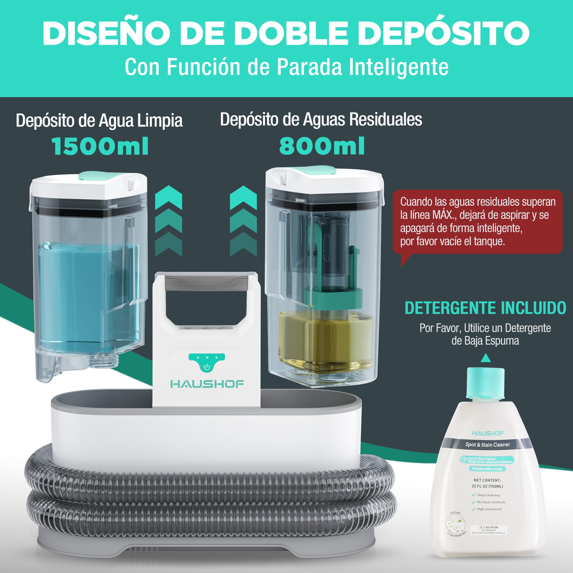 HAUSHOF StainZapper Air Aspiradora de Agua Tapiceria Inalámbrica, 24V Limpiador de Tapicerias sin Cable, Limpia Tapiceria para Moquetas, Maquina Aspirador para Sofás