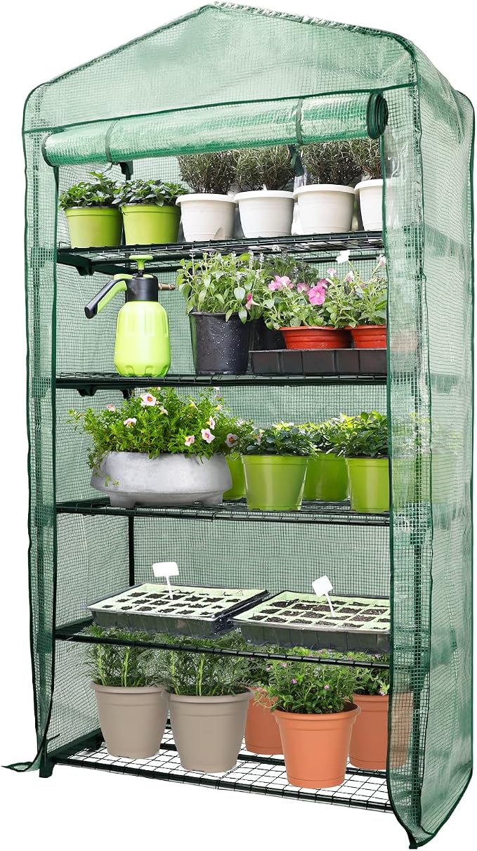 Worth Garden 50% Extra Wide Mini Greenhouse 5 Tier Portable Plant Green House 40in Wide -Sturdy Gardening Shelves with PVC Cover - Indoor & Outdoor