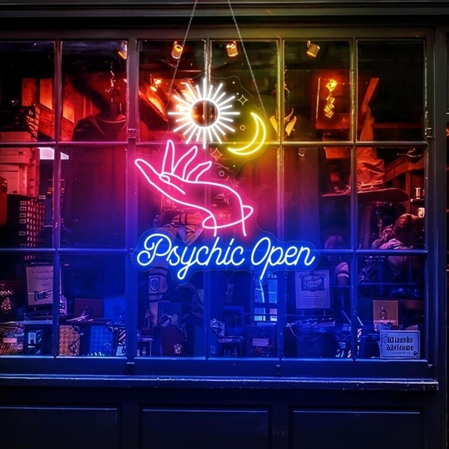 Psychic Open Neon Sign, Tarot Neon Sign, Psychic tarot Moon Star Neon Light, Shop Decor, Gothic Lover Gift, Dark Gothic Wall Art, Fortune Teller Sign, Customizable Colors