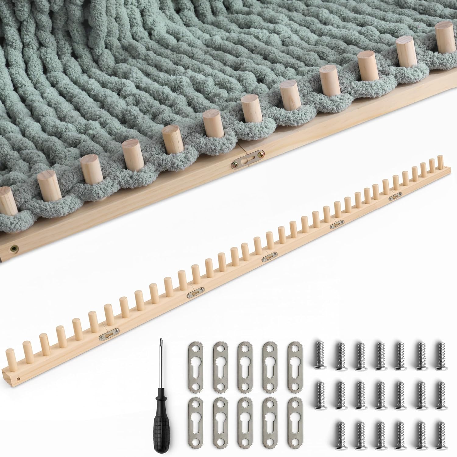 mellobello Chunky Blanket Loom，Chunky Yarn Loom Adjustable Size Loom for Chunky Blanket，Loom Knitting Kit for Beginner Friendly Yarn Craft (70.8")