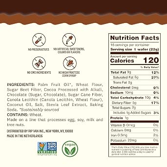 Rip Van Dark Chocolate Wafer Cookies, 2g Sugar, 16 Count