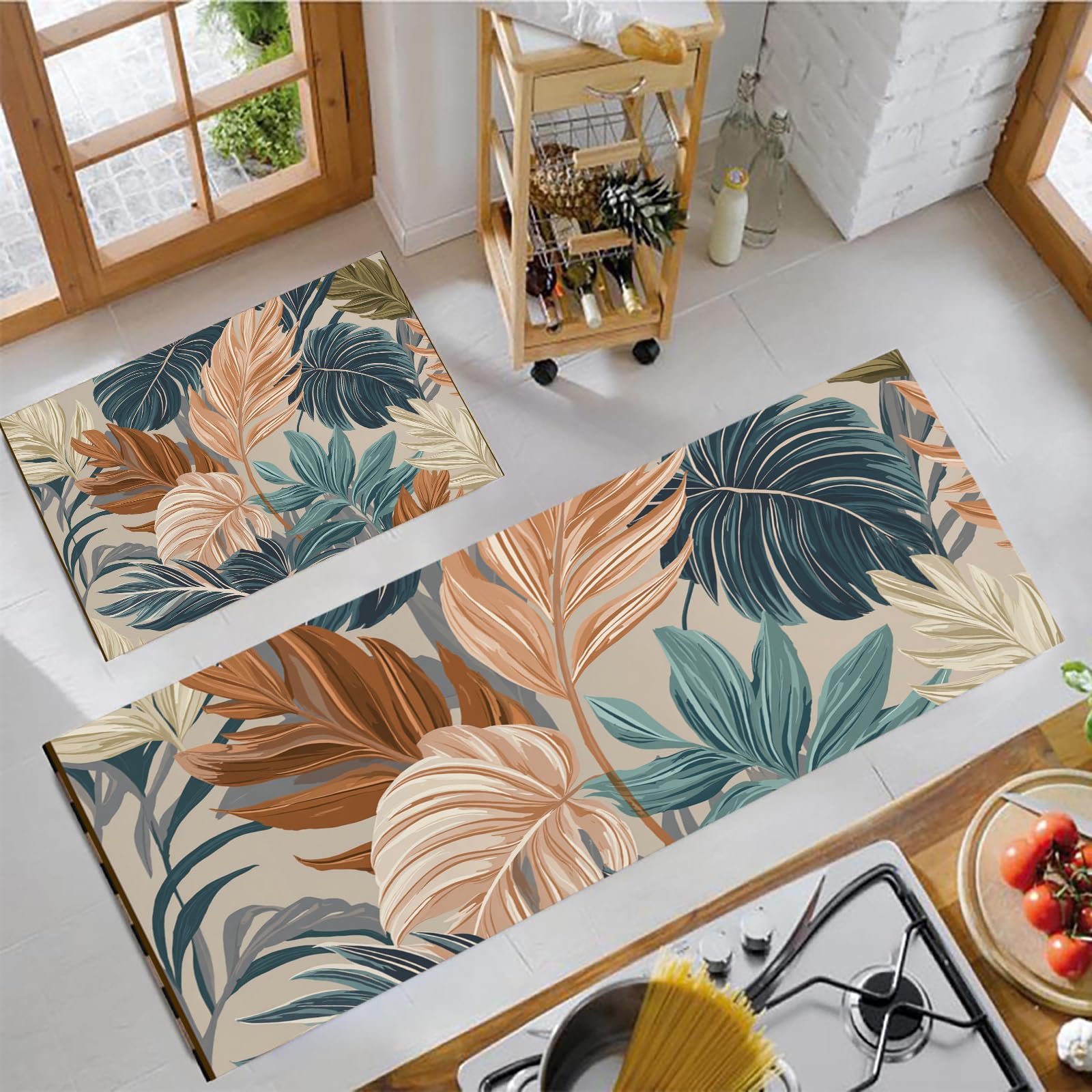 Alfombras cocina antideslizantes de diseño tropical para un suelo moderno en terracota