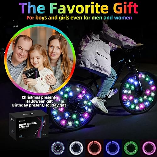 Miniatura 2 de Luces LED para rueda de bicicleta, paquete de 2 neumáticos con baterías, luces de bicicleta, regalo de cumpleaños para niños, adultos, niños, niñas