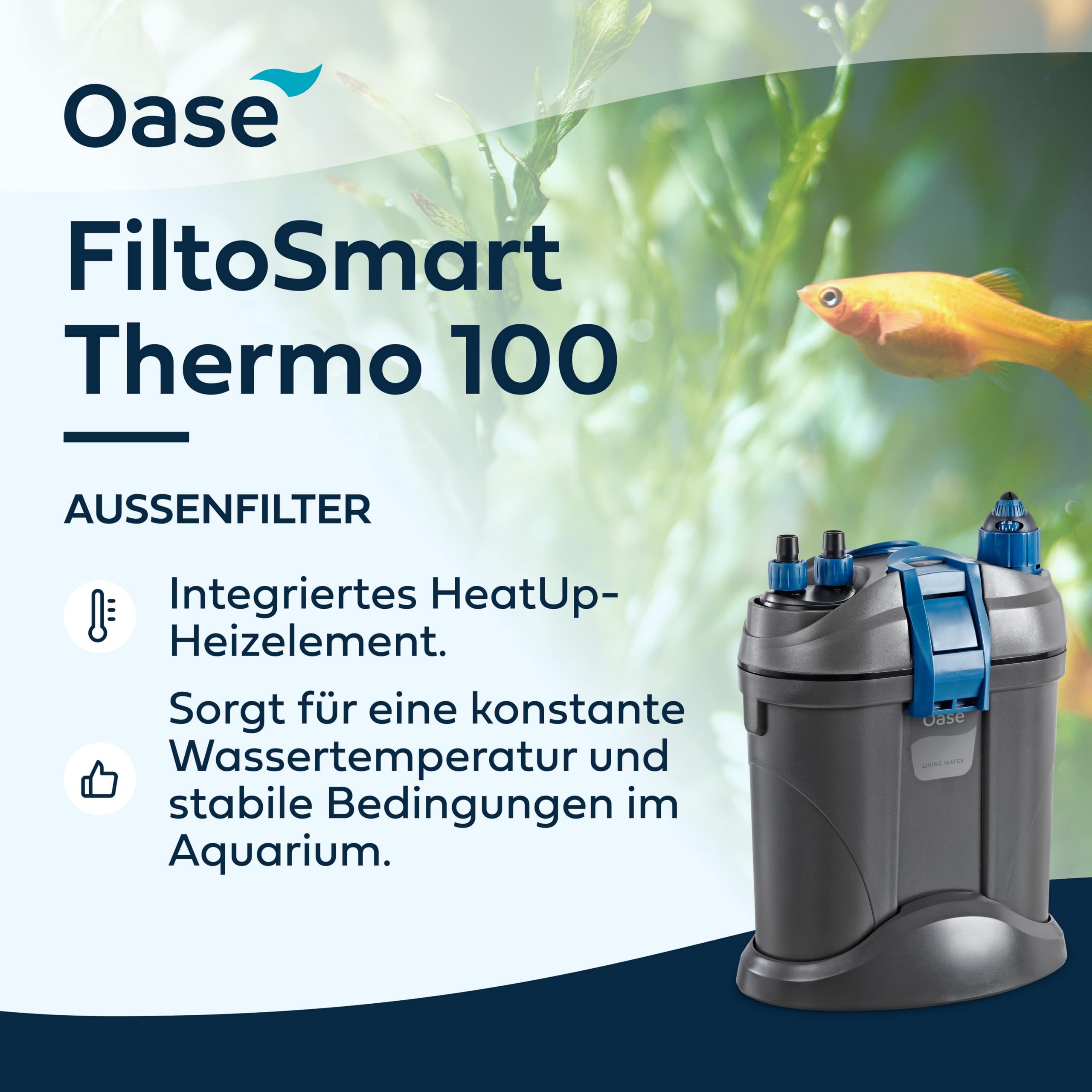 OASE 42667 FiltoSmart Thermo 100, Aquarium Außenfilter mit Heizer 100 W, für Süß- und Meerwasser, bis 100 L