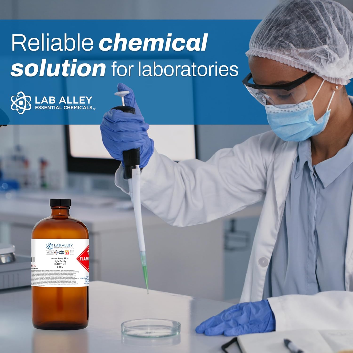 Lab Alley n-Heptane 99% High Purity Solvent, Non-Polar Solvent for Laboratory, Industrial & Research Use, 1 Gallon (Pack of 4 x 1 Quart Bottles)