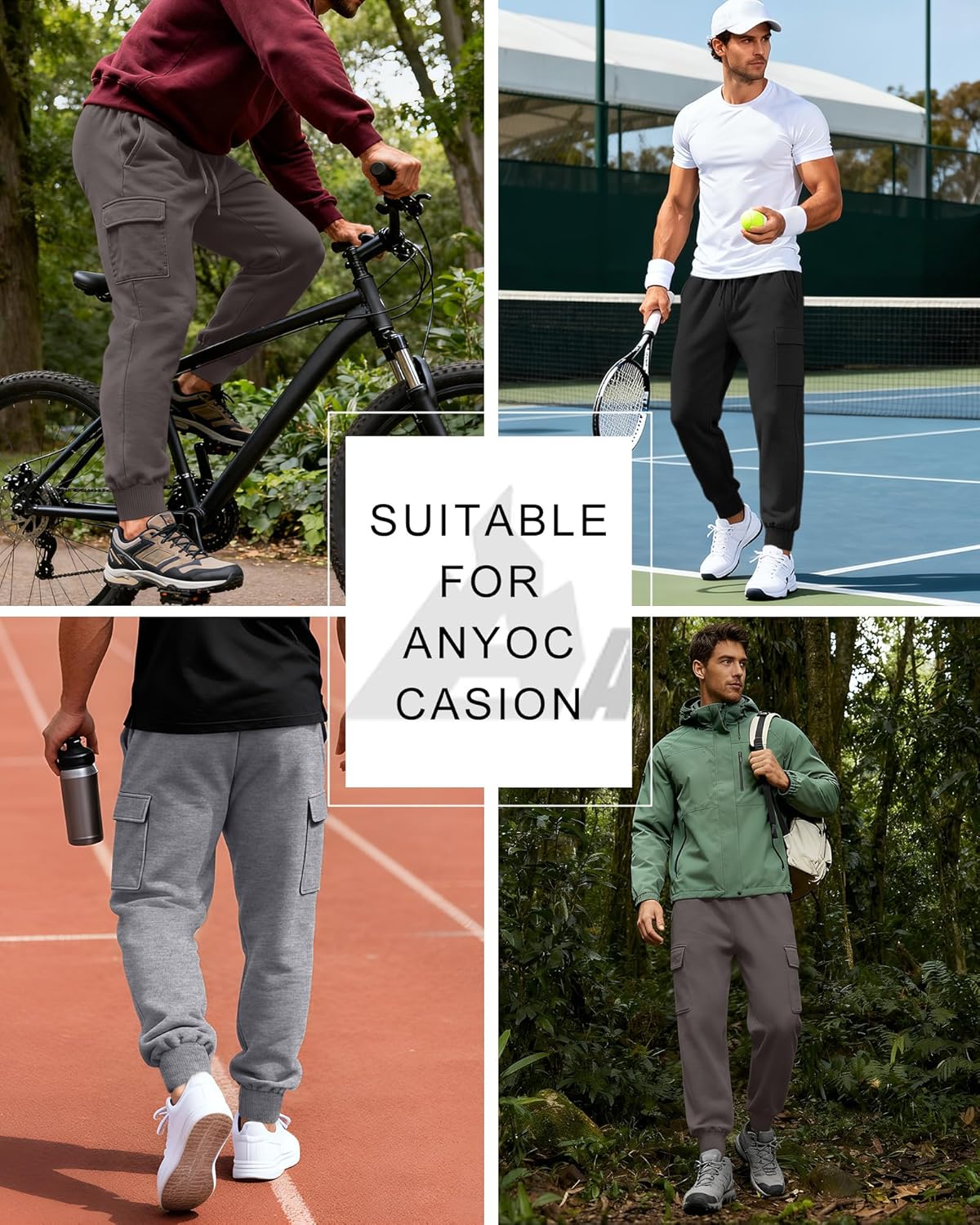 3 Pack Men's Cargo Joggers Baggy Sweatpants Athletic Tapered Lightweight Drawstring Workout Pants with Pockets - Image 3