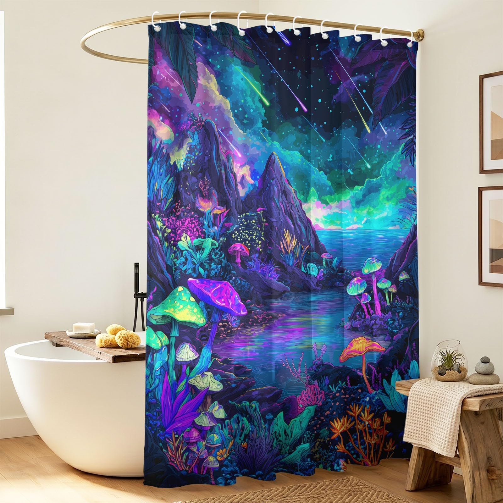 Générique Fancy Paesaggio - Tenda da doccia da sogno a fungo, cielo stellato, in tessuto in microfibra anti-muffa, impermeabile, per bagno, 120 x 200 cm, con ganci