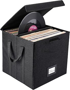 12 inch Vinyl Record Storage Box with Lid , Collapsible LP Album Storage