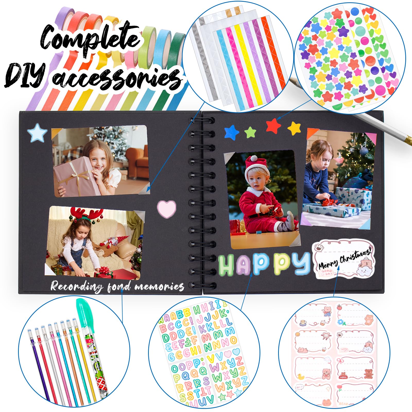 Kid Scrapbook Fotoalbum Hardcover DIY Fotoalbum für Kinder Sofortbildkamera Druckpapier mit DIY-Zubehör (Braun)