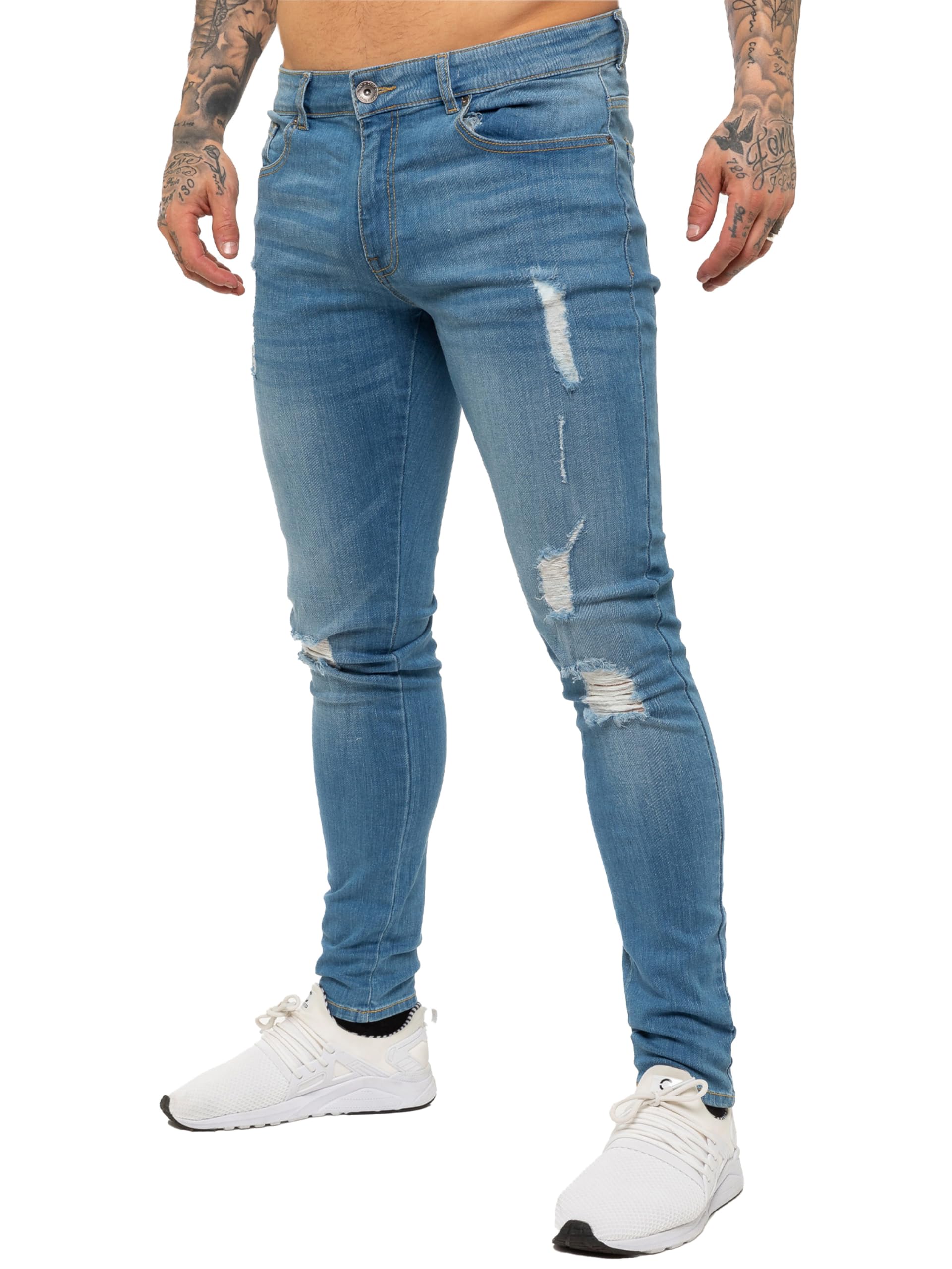 989Zé ENZO Jeans Strappato Uomo Pantaloni Stretch Slim Fit Denim Elastico Casual