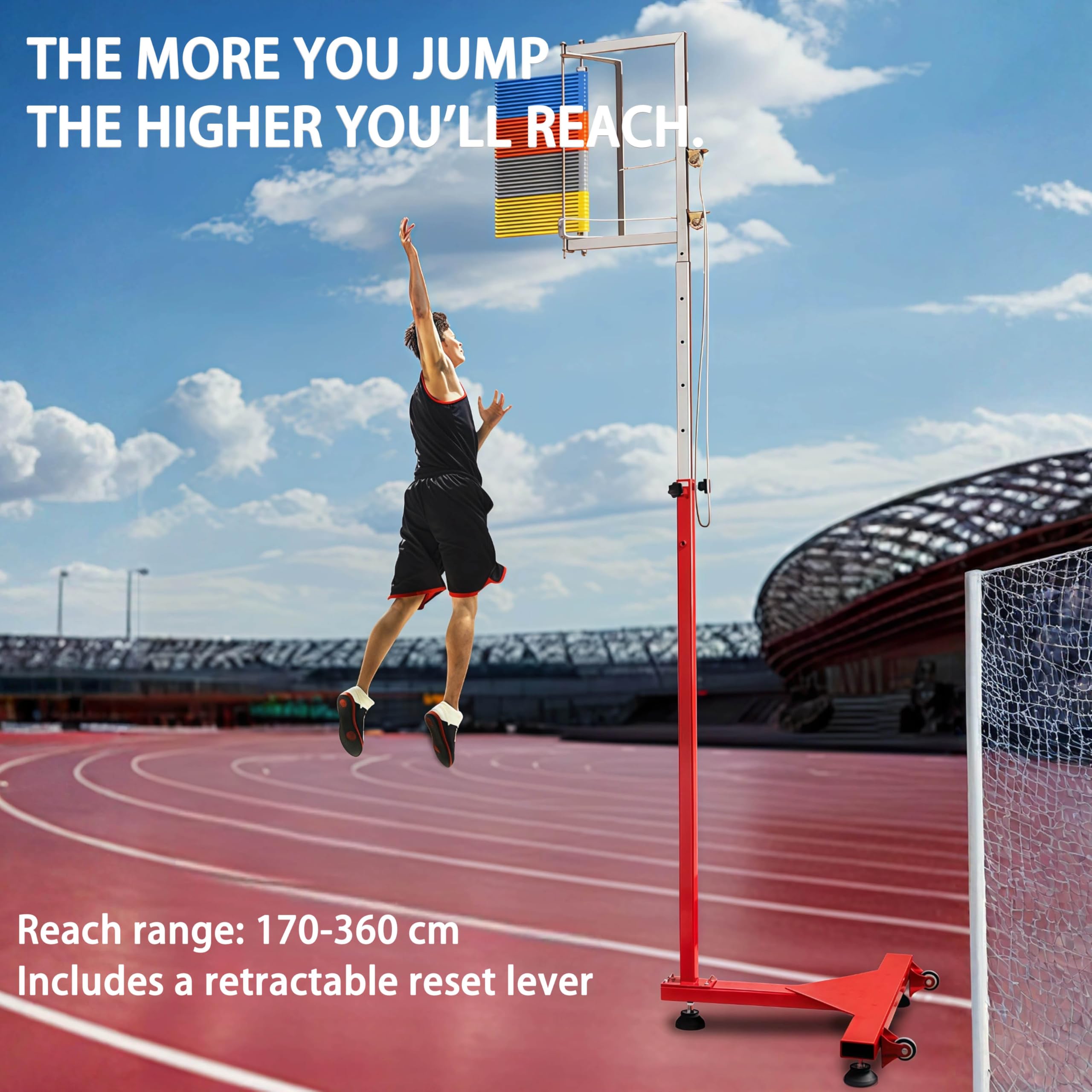 Sprungmessgerät Tester, Bodenstehender Vertikaler Sprungtester mit Teleskop-Reset-Stange für Sporttraining und Leistungsverbesserung
