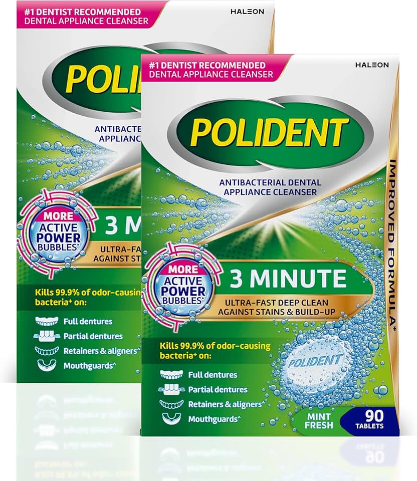 Polident 3 Minute Antibacterial Dental Appliance Cleanser Tablets, 90 Count (2 Pack)