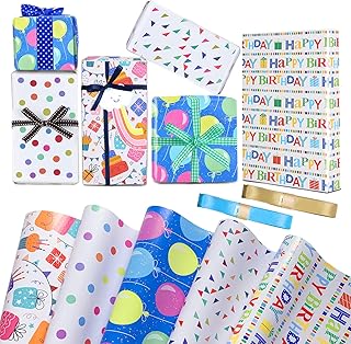 Jatidne 15 x Birthday Wrapping Paper Sheets Recyclable Gift Wrap Colorful Happy Birthday Wrapping Paper 70cm x 50cm Recycled Paper Folded